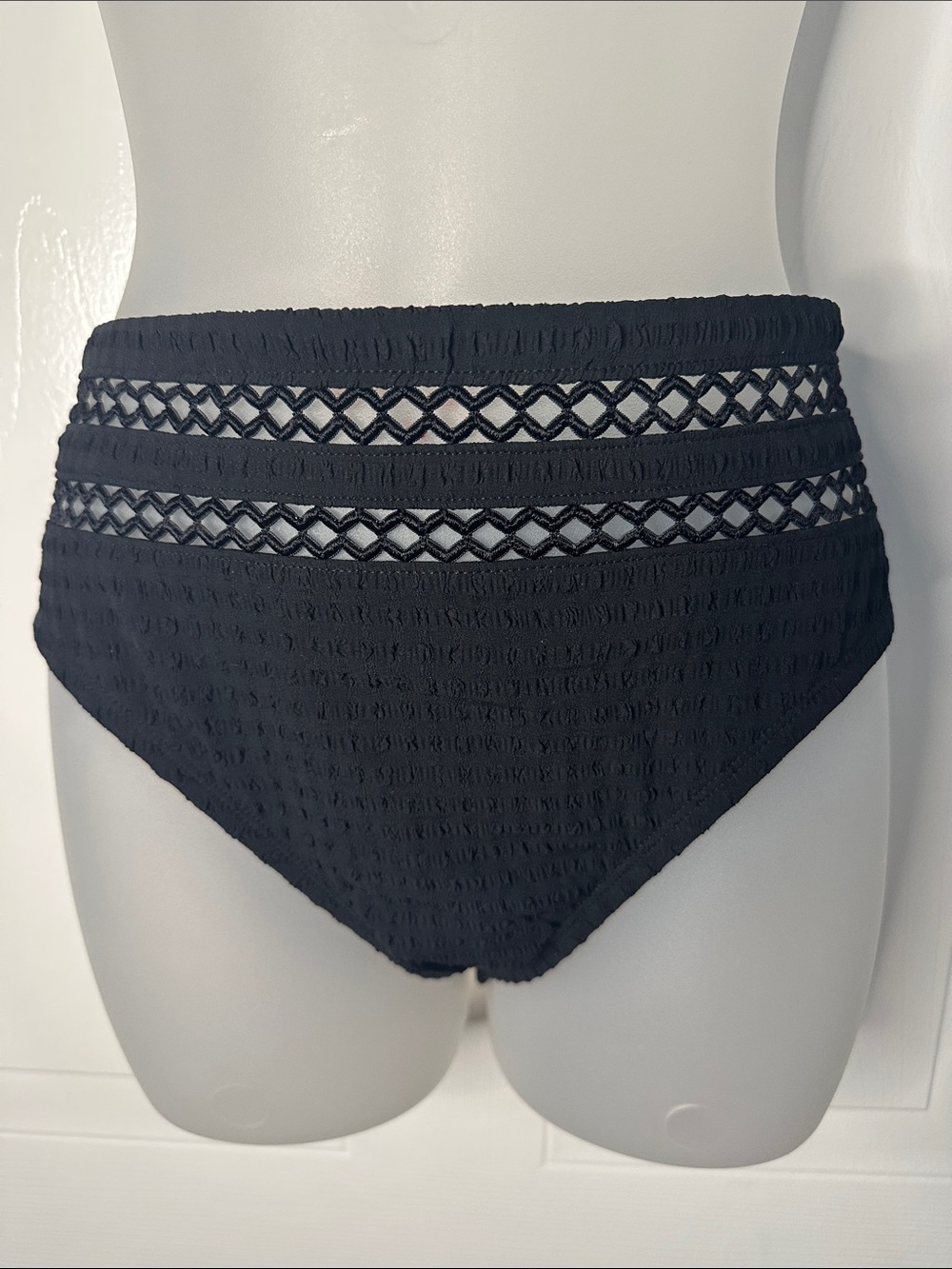 NWOT Time and Tru Black High Waist Bikini Bottom with Crochet Style Trim🧜‍♀️🧜‍♀️